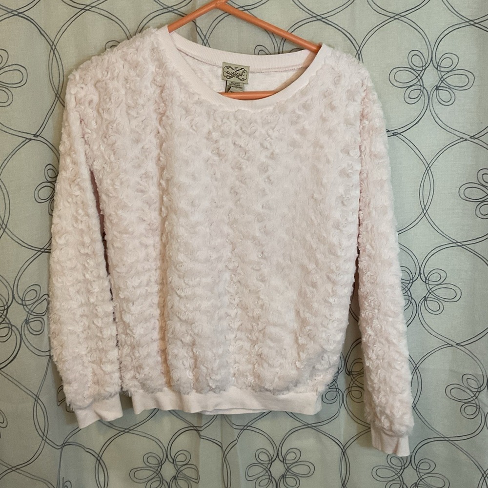 Women's EYELASH COUTURE Light Pink Swirl Design long Sleeve Soft Top Size XS